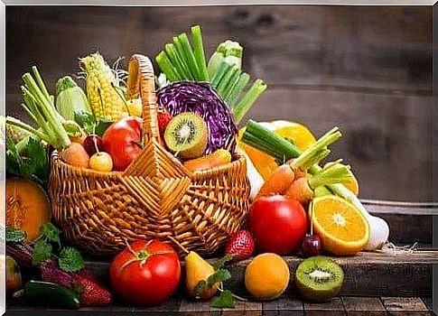 Basket with fruits and vegetables