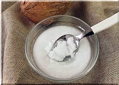 Container with hardened coconut oil